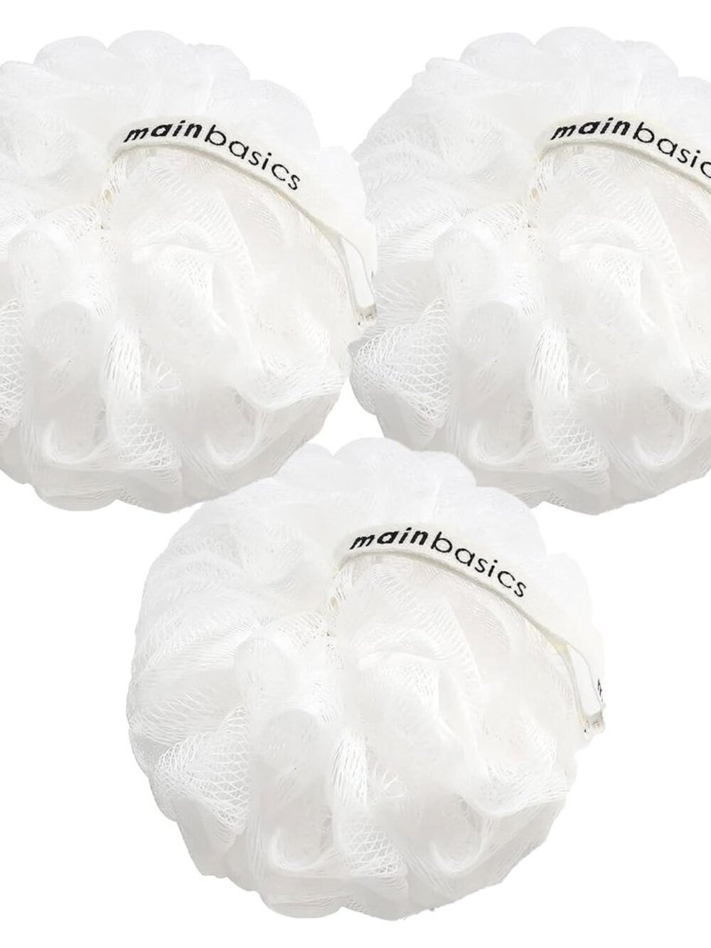 Shower Loofah Sponge Pouf, Set of 3, Snow White